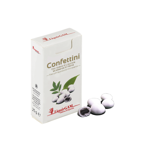 Confettini con ripieno di liquirizia D.O.P. biologici ed essenza di menta