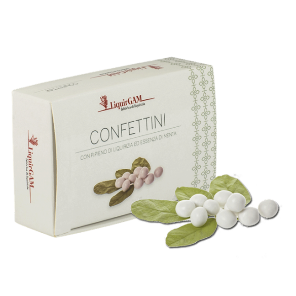 Confettini con ripieno di liquirizia biologica  ed essenza di menta