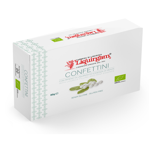 Confettini con ripieno di liquirizia biologica  ed essenza di menta
