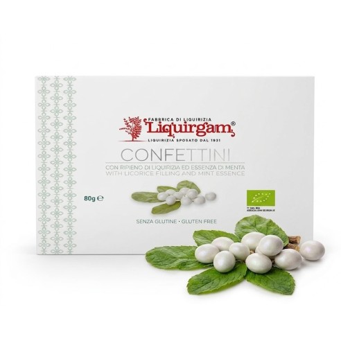 Confettini con ripieno di liquirizia biologica  ed essenza di menta
