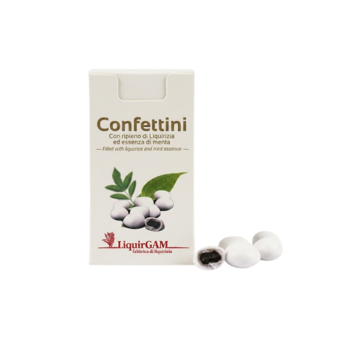 Confettini con ripieno di liquirizia D.O.P. biologici ed essenza di menta